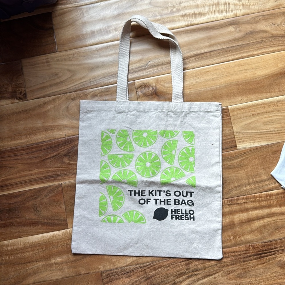 Tan Tote Bag with Green Print